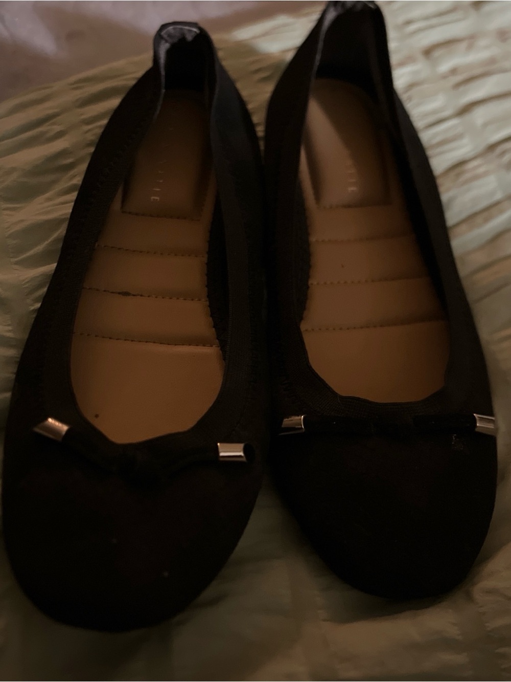 Kelly & Katie Black Ballet Flats with Bow Accent